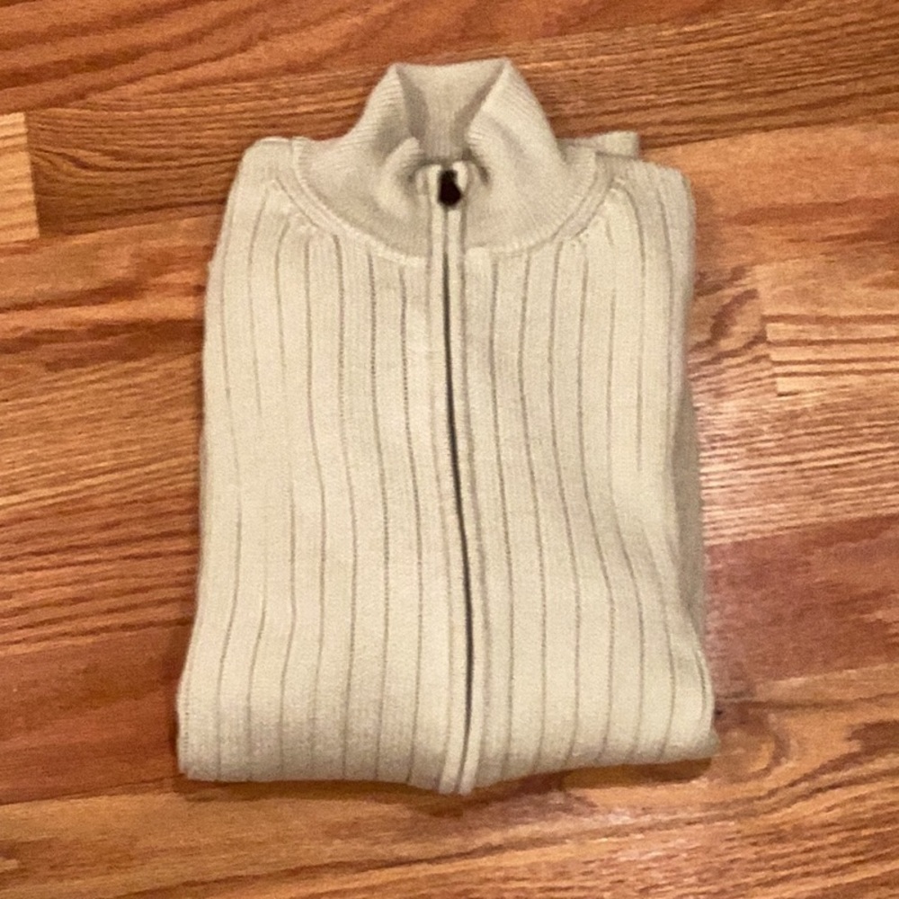 Cream Ribbed Zip-Up Sweater - Picture 2 of 3